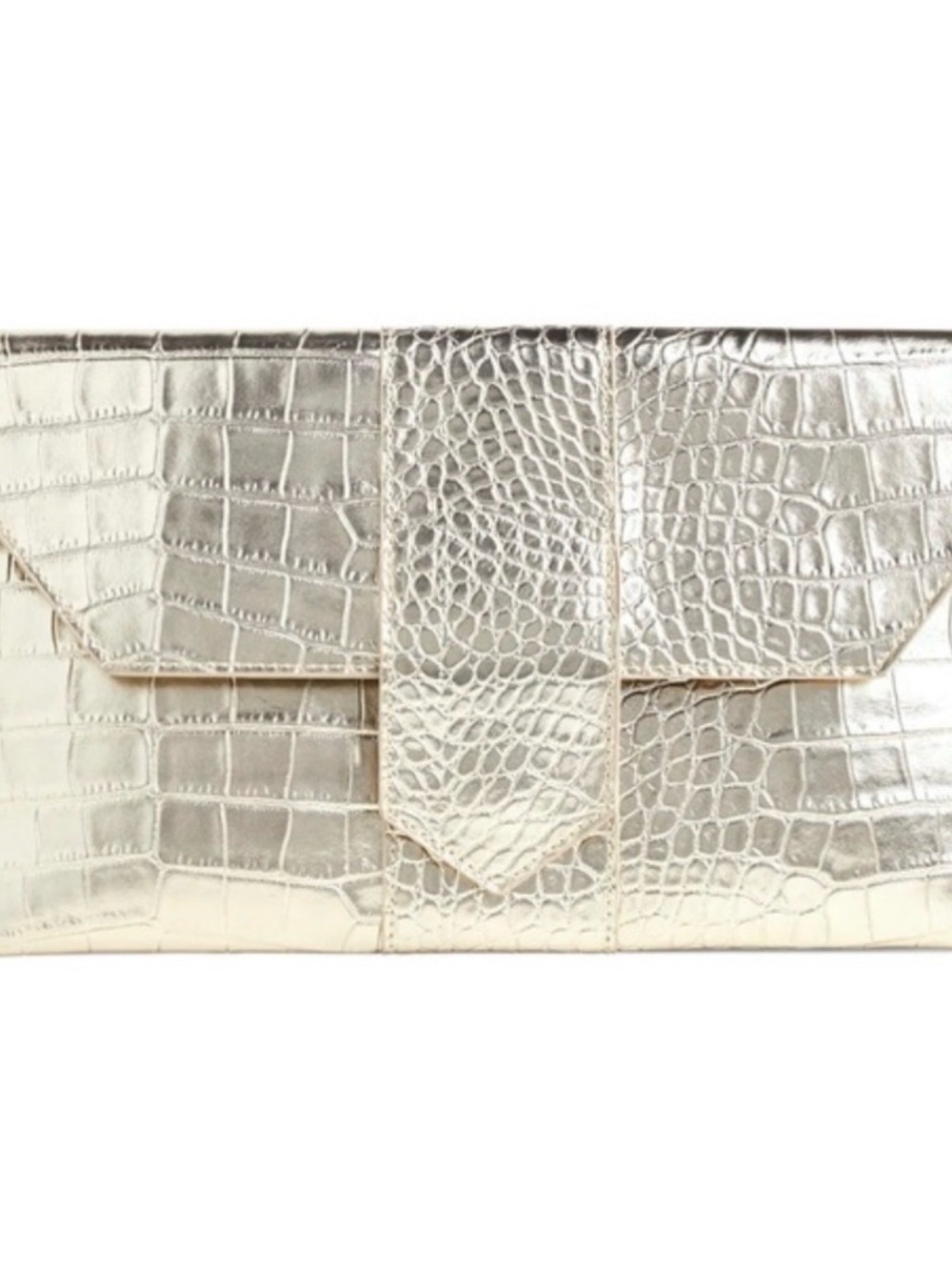JJ Winters Nikki Clutch - Metallic Croc-Embossed Clutch in Silver
